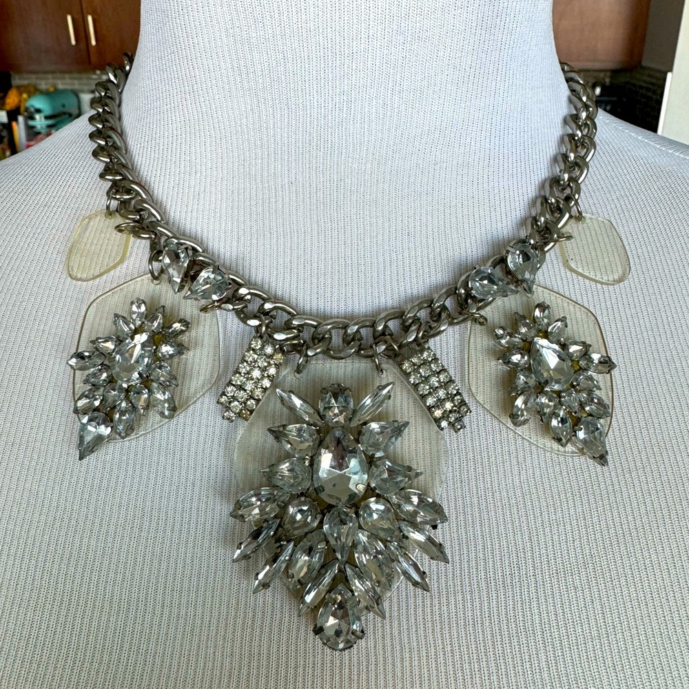 BaubleBar Silver, Rhinestone and Lucite Statement Necklace